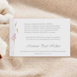 Carte remerciement décès petites fleurs roses et épis de blé
