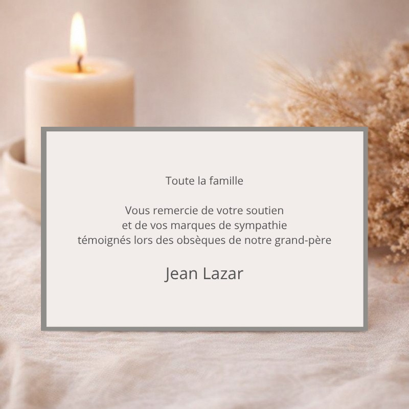 Carte remerciement décès simple liseré gris