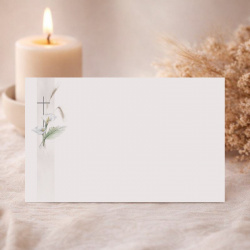 Carte remerciement deuil arum blanc et croix catholique