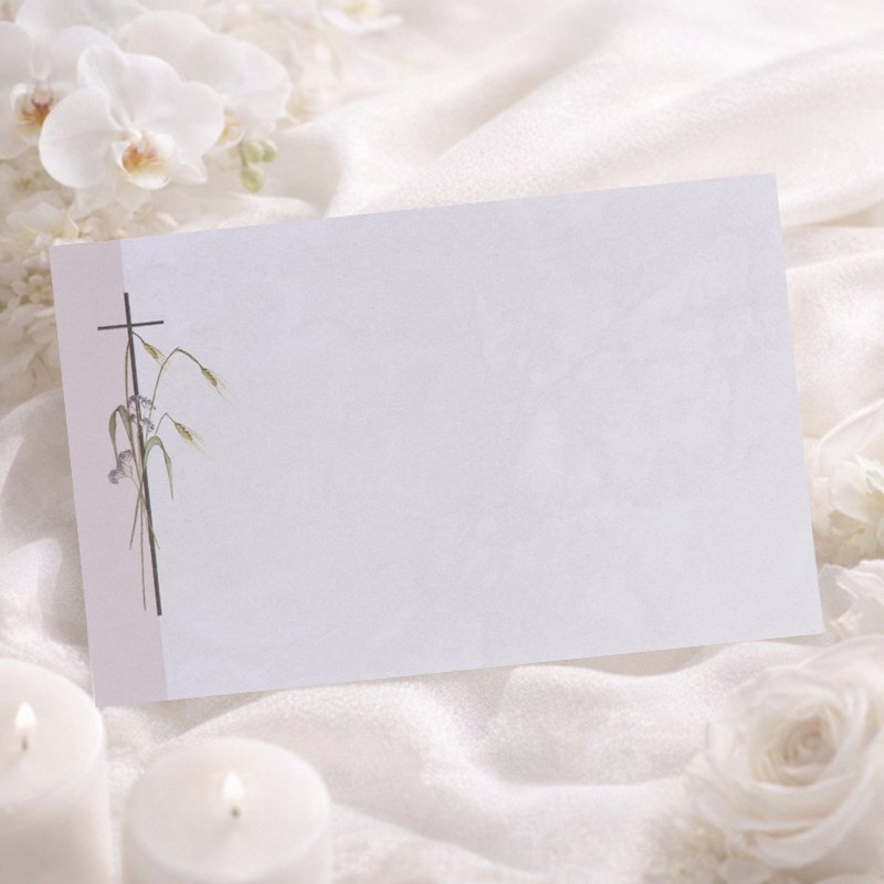 Carte remerciement deuil gris chiné épis de blé et croix