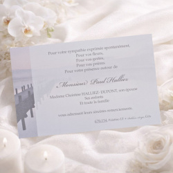 Carte de remerciement après obsèques ponton marin dans la brume