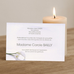 Carte remerciement deuil simple arum blanc