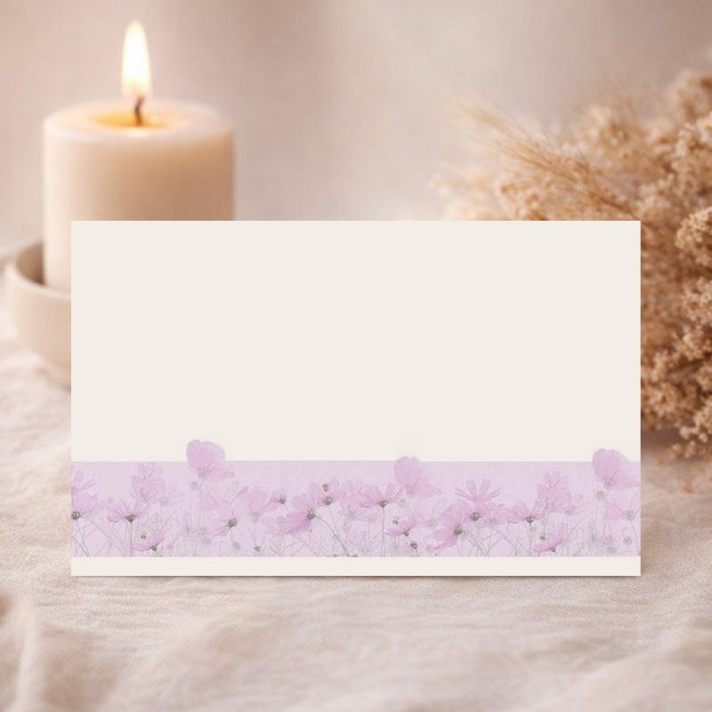 Carte de remerciement après décès champs de fleurs roses