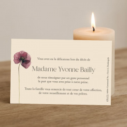 Carte remerciement deuil coquelicot pourpre séché