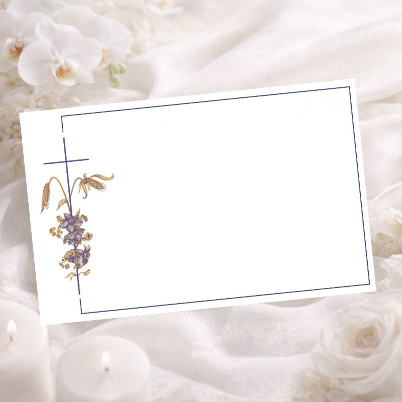 Remerciement décès avec illustration fleurs violettes et épis de blé