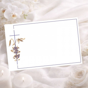 Remerciement décès avec illustration fleurs violettes et épis de blé