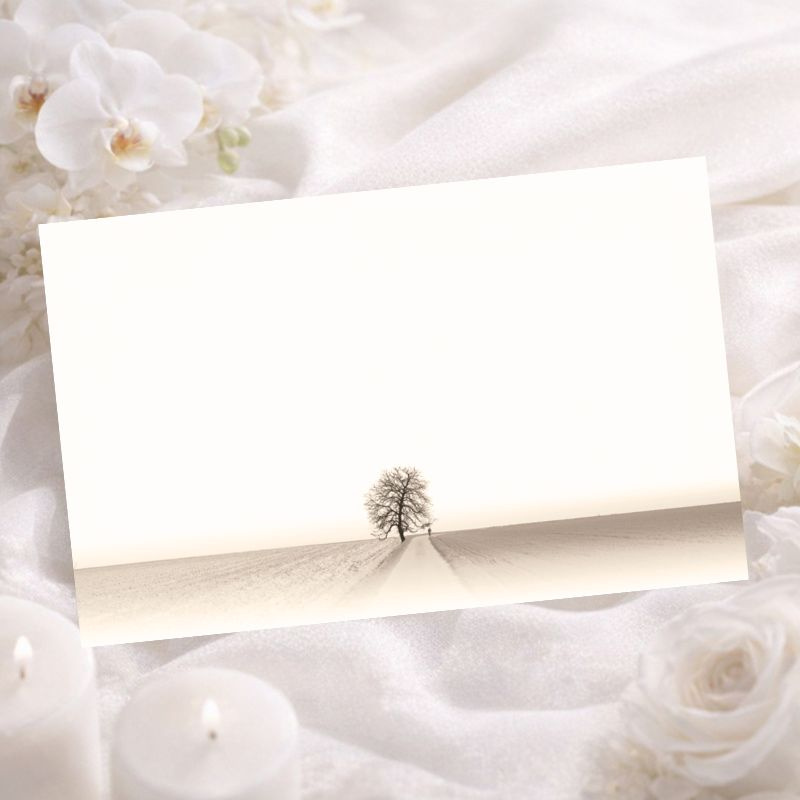 Carte remerciement après décès illustration arbre solitaire au bord d'une route