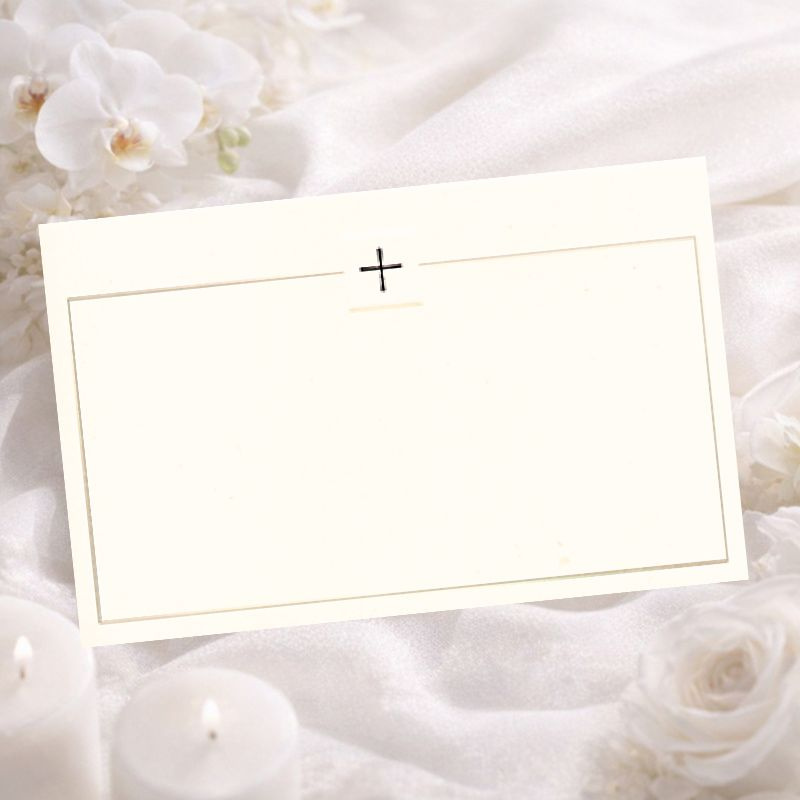 Carte simple pour remercier après des funérailles, avec croix catholique argentée