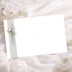 Carte de remerciement sobre fleur blanche et croix