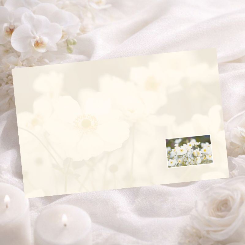 Carte remerciement deuil fleurs blanches