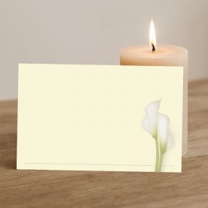 Carte remerciement après obsèques illustration arums blanc sur fond crème