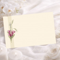 Carte remerciement deuil arum pourpre et croix