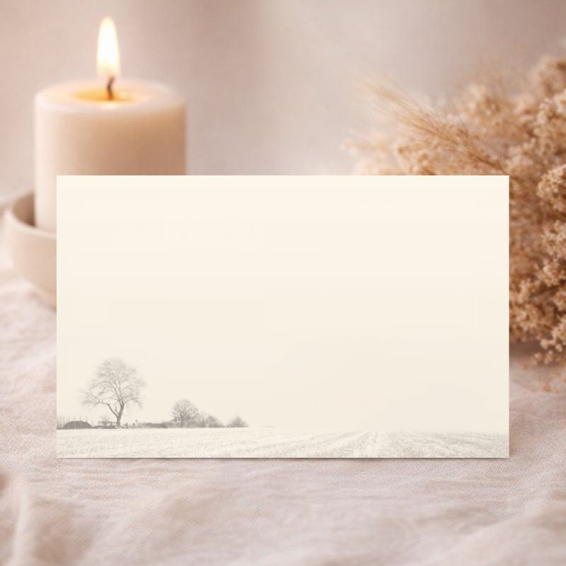 Carte de remerciement illustration au crayon d'un paysage de campagne