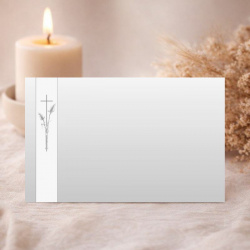 Carte remerciement décès à fond gris et illustration épis de blé et croix