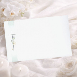 Carte remerciement deuil illustration petites fleurs bleues et croix