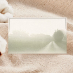 Carte remerciement après décès route de campagne dans la brume