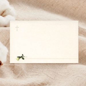 Carte remerciement deuil sobre rose blanche et croix catholique