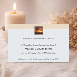 Carte remerciement deuil coucher de soleil sur la mer