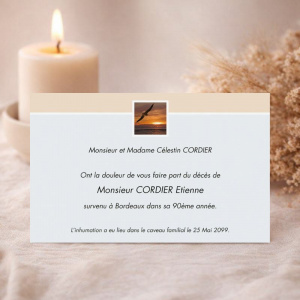 Carte remerciement deuil coucher de soleil sur la mer