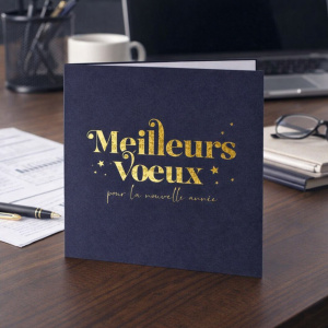 Carte de voeux classique bleu marine avec inscription dorée