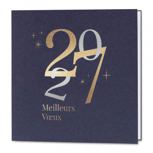 Carte de voeux 2027 couverture bleu marine et encart crème