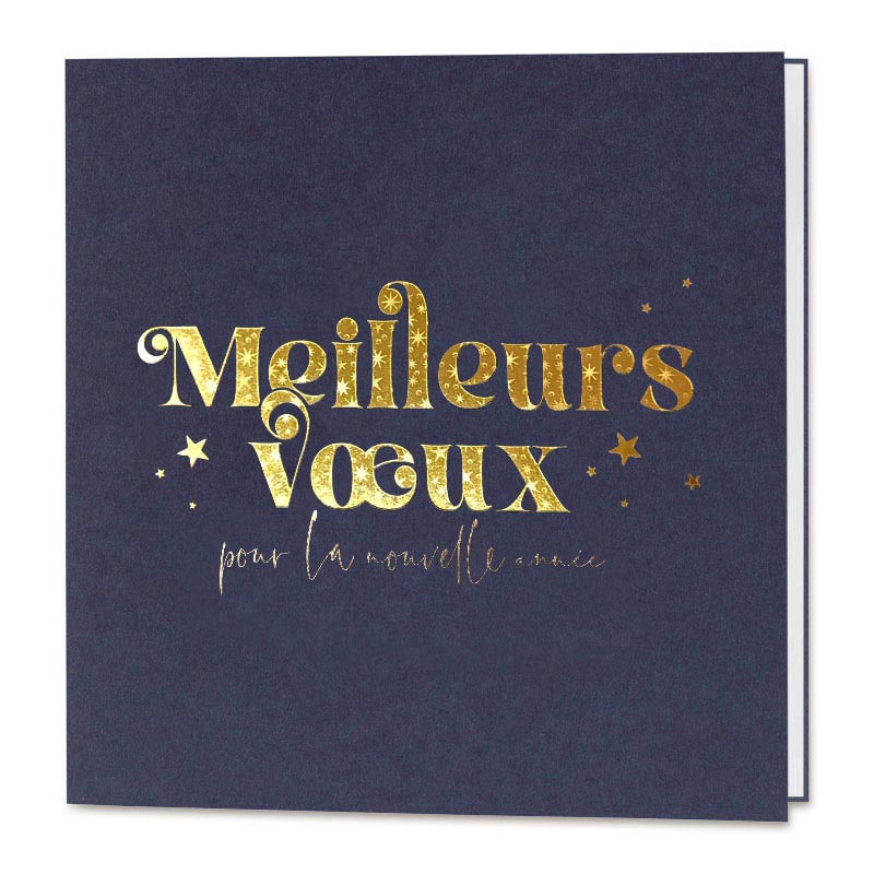 Carte de voeux élégante bleu marine avec inscription "Meilleurs Voeux" en dorure