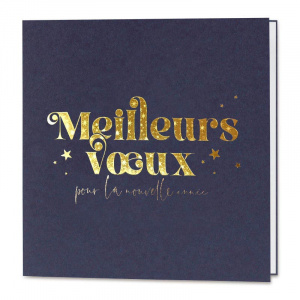 Carte de voeux élégante bleu marine avec inscription "Meilleurs Voeux" en dorure