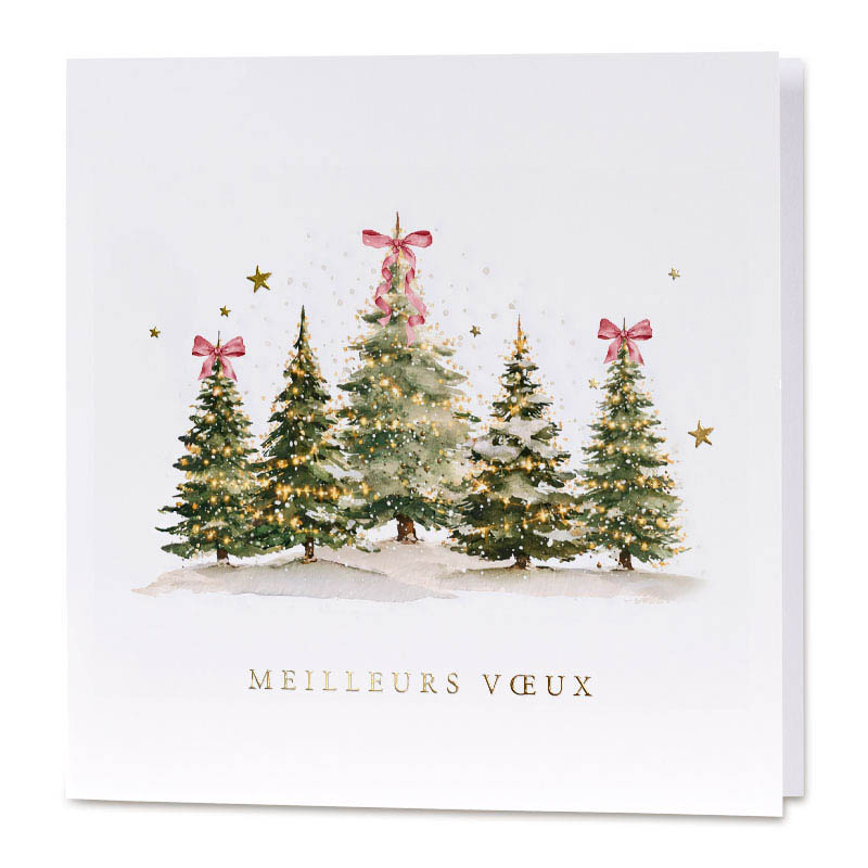 Carte de voeux élégante avec illustration classique de sapins de noël
