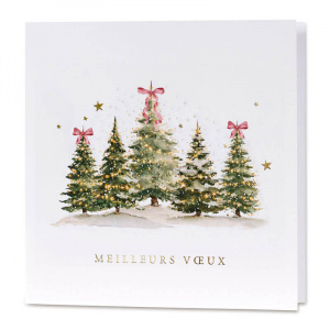 Carte de voeux élégante avec illustration classique de sapins de noël