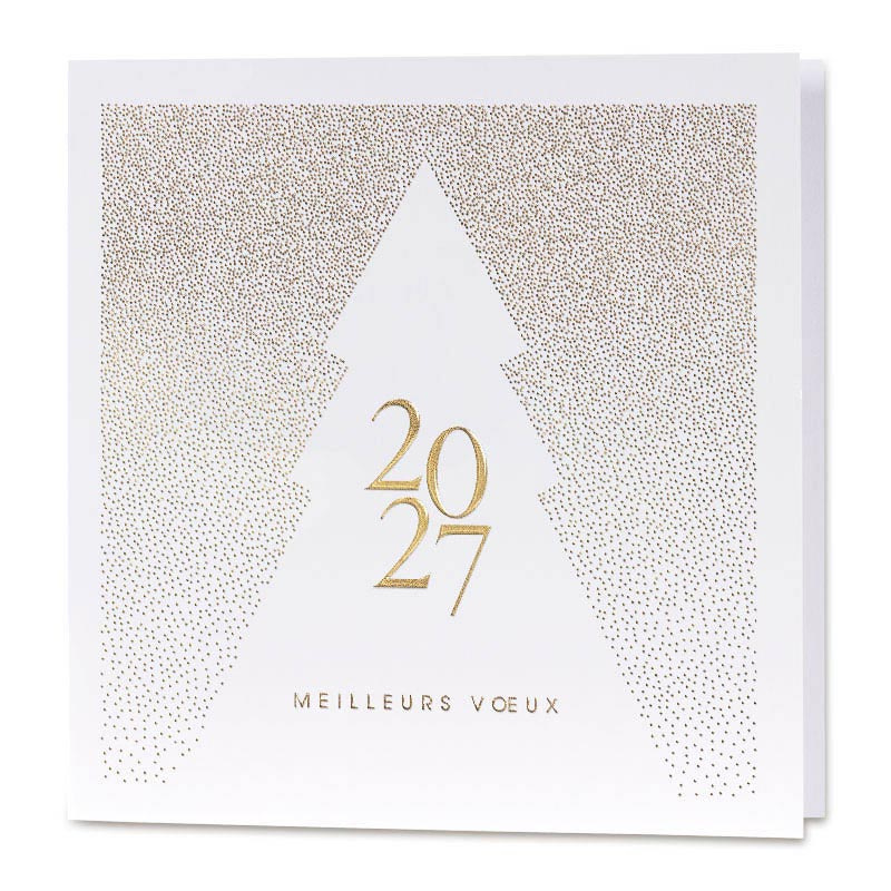 Design épurée pour cette carte de voeux 2027 blanche et dorée