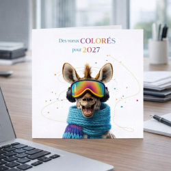 Carte de voeux 2027 humoristique zèbre multicolore
