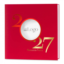 Carte de voeux 2027 pour entreprise, couleur rouge et dorée