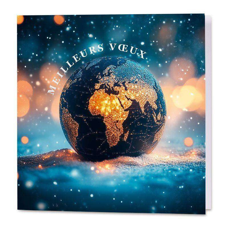Carte de voeux internationale globe terrestre illuminé