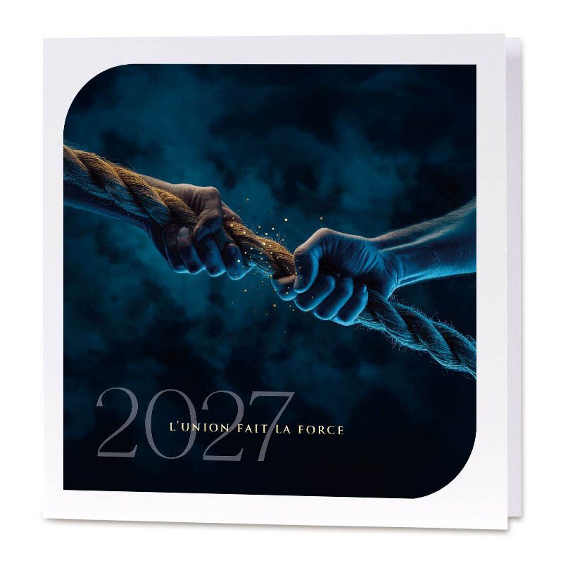 Carte de voeux 2027 mains tenant une corde ensemble