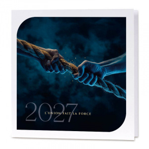 Carte de voeux 2027 mains tenant une corde ensemble