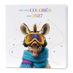 Carte de voeux 2027 zèbre en écharpe et lunette de ski