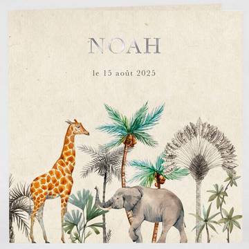 Faire-part de naissance animaux de la savant sur fond beige