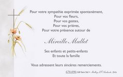 Carte remerciement décès avec fleurs, épis de blé et croix catholique pour remercier votre entourage