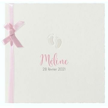 Faire-part naissance classique avec ruban rose satiné