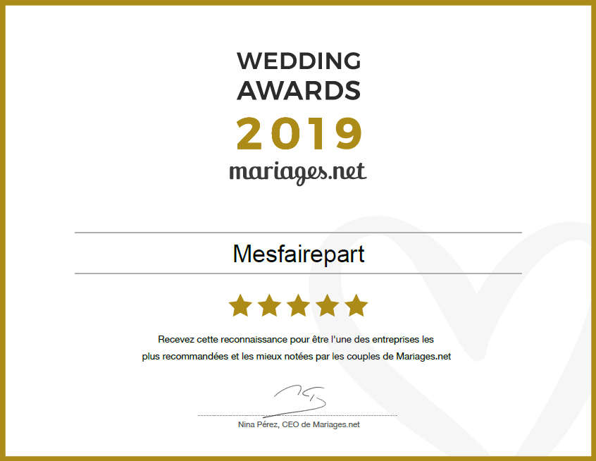 Wedding Awards 2019 catégorie faire-part