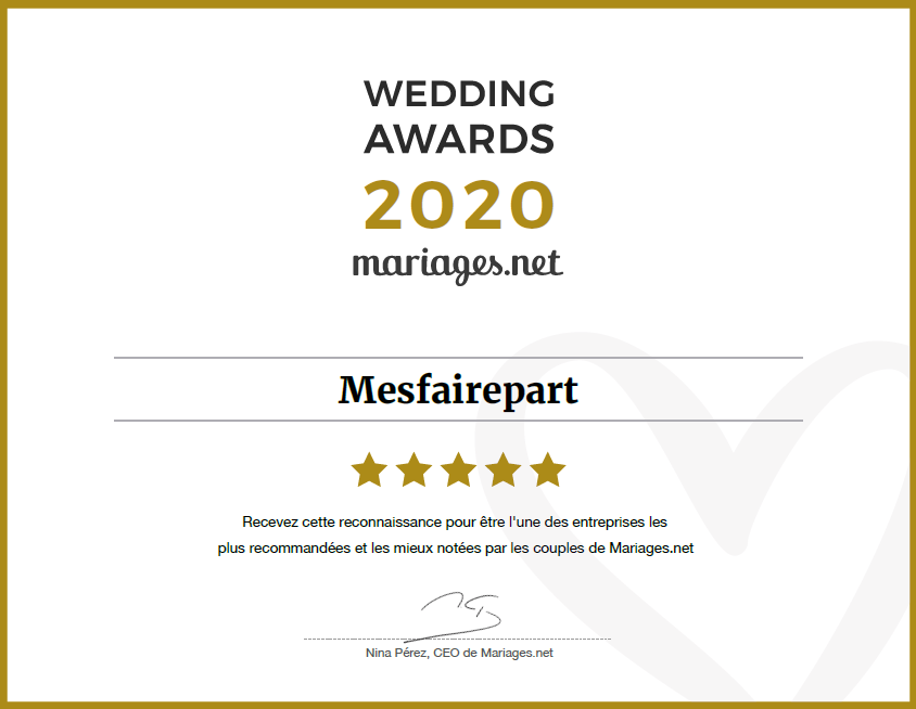 Wedding Awards 2020 catégorie faire-part de mariage