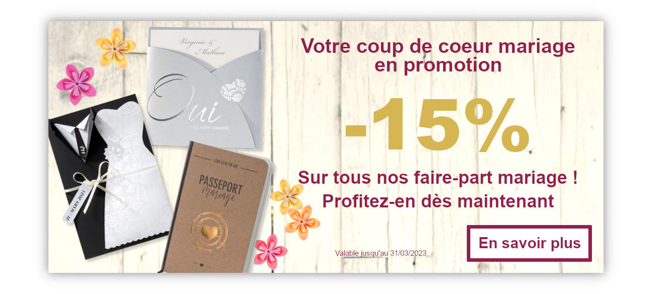 Remise de 15% sur les faire-part mariage