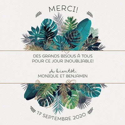 Carte de remerciements mariage élégante feuillage vert bronze Belarto Yes We Do! 728504