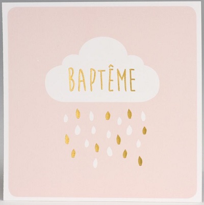 Faire part de bapteme rose nuage pluie dorure 577.327