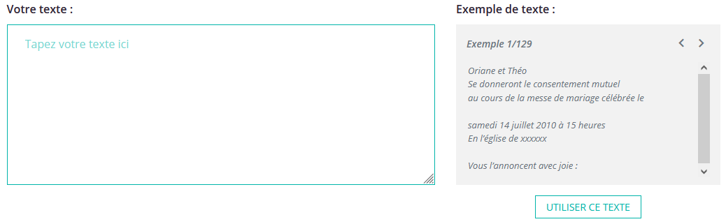 Ajout automatique des exemples de texte faire-part de mariage