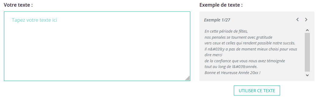 Ajout automatique des exemples de texte cartes de vœux